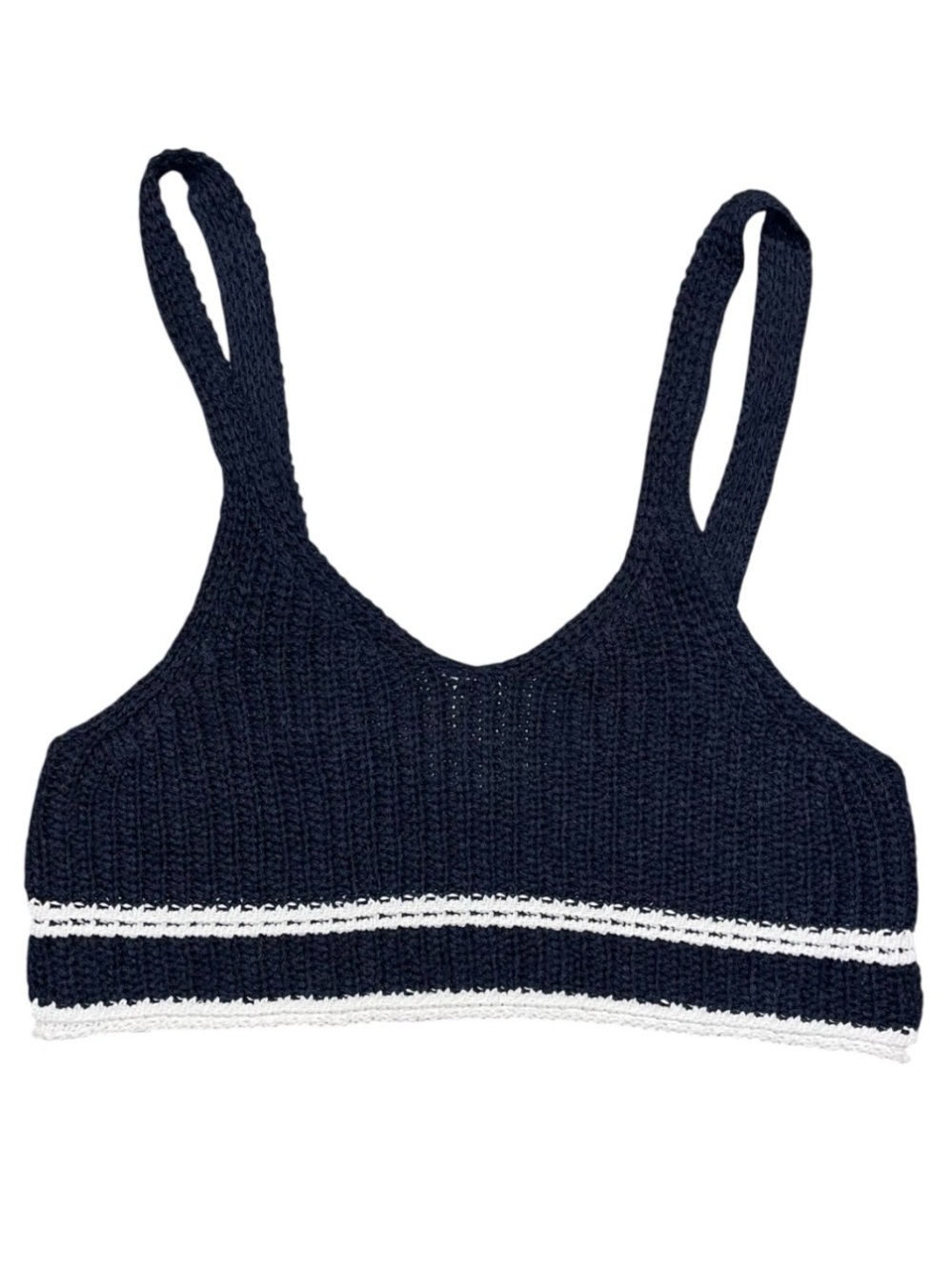 Zara Navy Blue White Tank Knit Crop Festival Summer NWOT Large 13/14